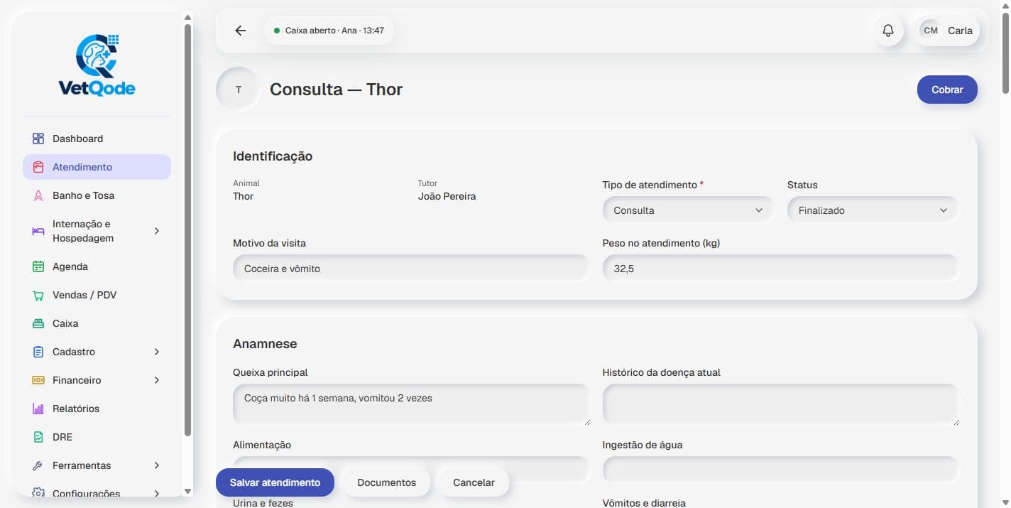 Tela real do prontuário